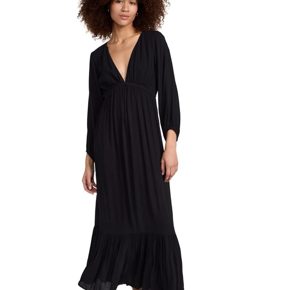 Z Supply Black Long Sleeve Plunge Maxi Dress